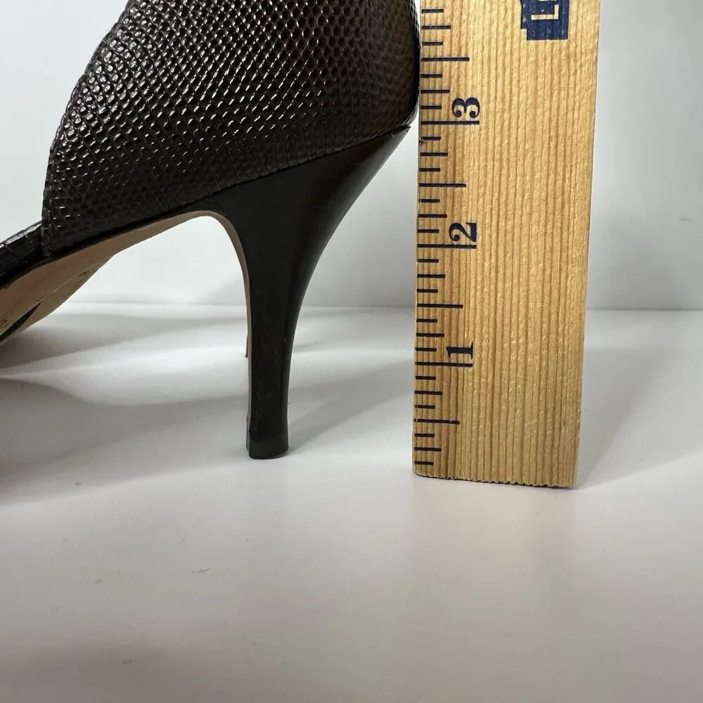 Ann Taylor D'Orsay Pumps 6M Brown‎ Snakeskin Pattern Buckle Pointed Toe 3" Heel - Picture 12 of 16